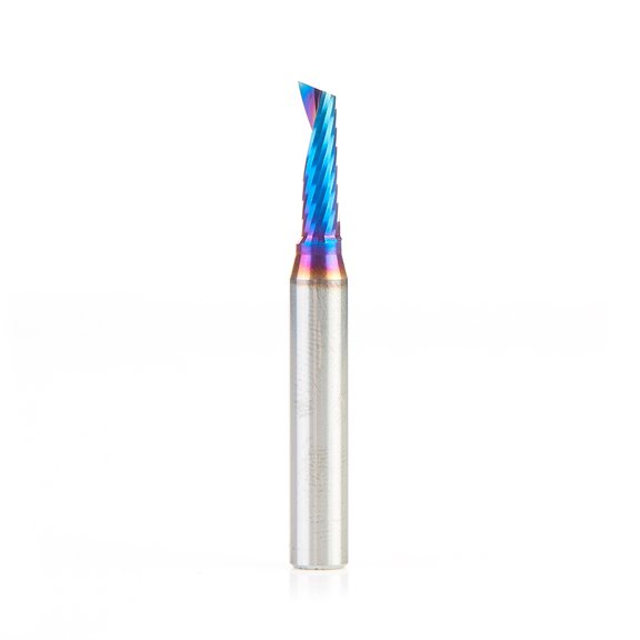 Amana Tool 51417-K Spektra Coated SC Spiral O Single Flute Plastic Cutting 3/16 D x 5/8 CH x 1/4 SHK x 2 Inch Long Up-Cut CNC Router Bit with Mirror Finish