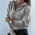 thumbnail image 5 of Lovskoo 2024 Sweaters for Women Long Sleeve V-Neck Solid Color Zipper Split Sweater Blouse Gray, 5 of 7