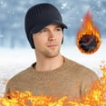 thumbnail image 3 of IYTR Men's Winter Visor Beanie Hat with Earflaps Solid Knit Baseball Cap Ski Hat Warm Fleece Lined Hunting Hat Navy Free Size, 3 of 4