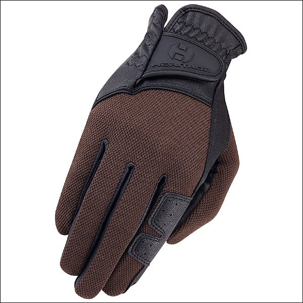 09 SIZE HERITAGE X-COUNTRY GLOVE HORSE RIDING LEATHER STRETCHABLE BLACK BROWN by HERITAGE GLOVES