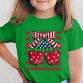 thumbnail image 2 of 4th of July Girls Patriotic Shirt American Flag Cherry Bow Graphic Tee Kids Independence Day Summer Top Green,Size 9-10T, 2 of 6