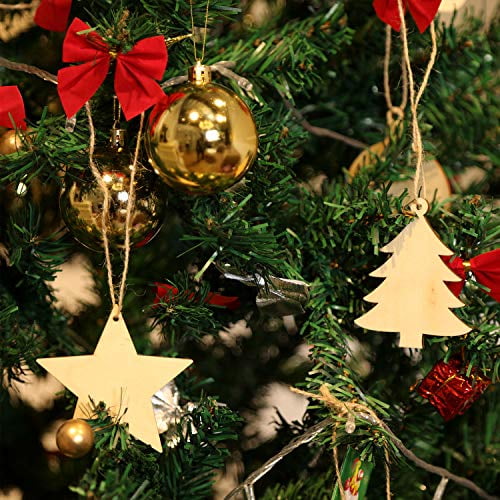 6pcs Wood Star Pendant Jute String Christmas Party Hanging Ornaments 