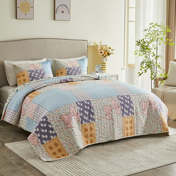 Teler Queen Size Quilt Set, 3-Piece Soft Warm Lightweight For All Season Quilt Bedspread Machine Washable Bedding Set with 2-Piece Pillow Shams, 90x90 inch