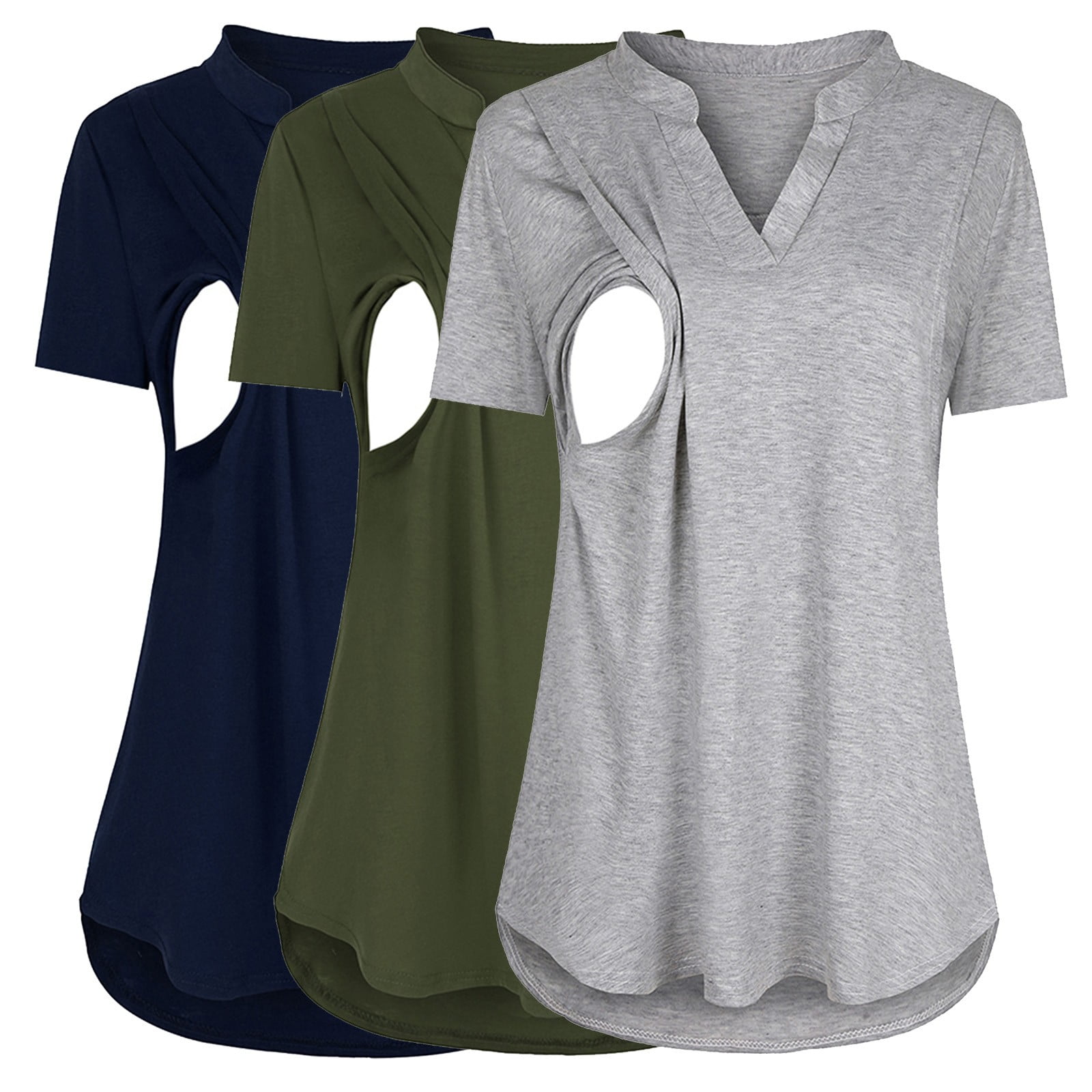 Cathalem Womens Maternity Nursing Tops Cotton Nursing Tops Short Sleeve Breastfeeding Shirts Gray XXL