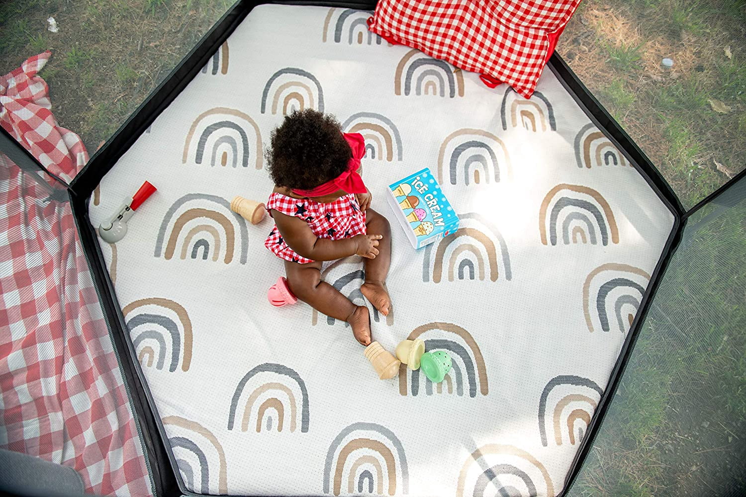POP 'N GO Hexagon Playpen Mat Cover, Compatible with POP 'N GO Play Yard Mattress, Royal Rainbows