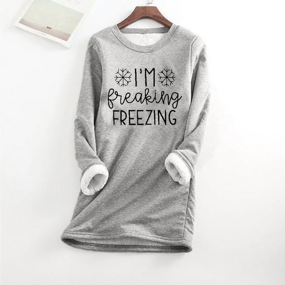 Tawop Sweatshirts for Women Womens Top Womens Sweatshirts Crew Neck Long Sleeve Warm Fleece Graphic Casual Heavyweight Gray M