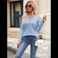 thumbnail image 4 of Blusas de Punto Gofre para Mujer, Camisas de Larga con Cuello en V, Blusas Casuales Elegantes, Conjuntos de Otoño 2025 Azul M, 4 of 10