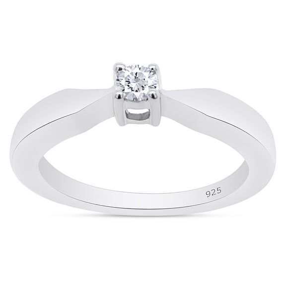 1/10 CT Round Cut Natural White Diamond Solitaire Engagement Wedding Engagement Wedding Ring In 14K White Gold Plated 925 Sterling Silver (Color: I-J, Clarity: I2-I3, 0.10 Cttw) -4