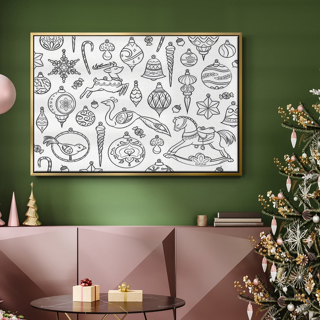 Vintage Ornaments - Framed Gallery Wrapped Holiday Canvas - 17 x 25 - Gold Frame