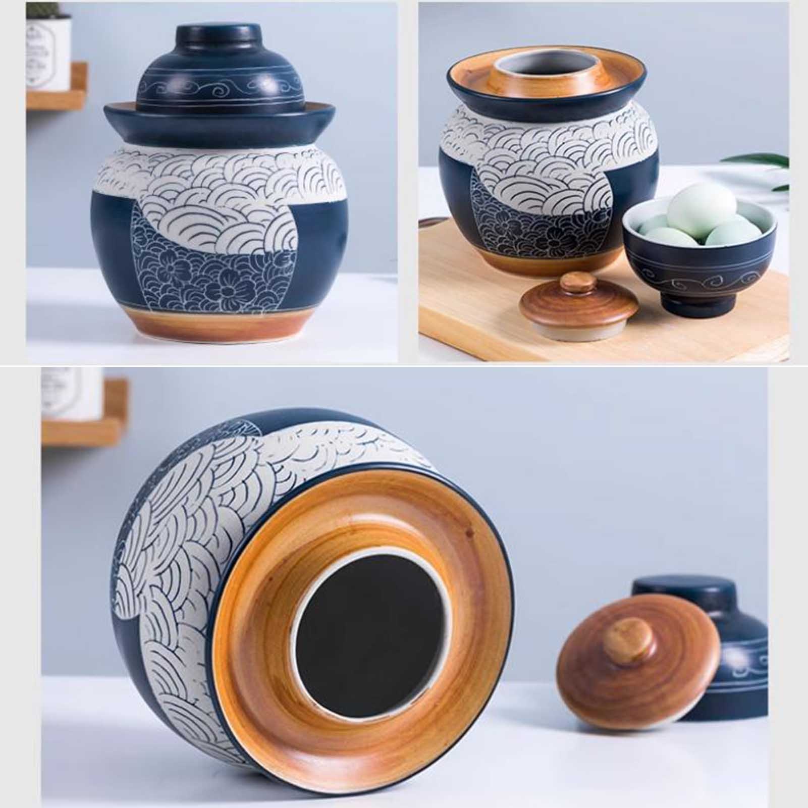 Ceramic Kimchi Jar, Chinese Ceramic Jam Jelly, Coffee Can Set for Food Kimchi Container
