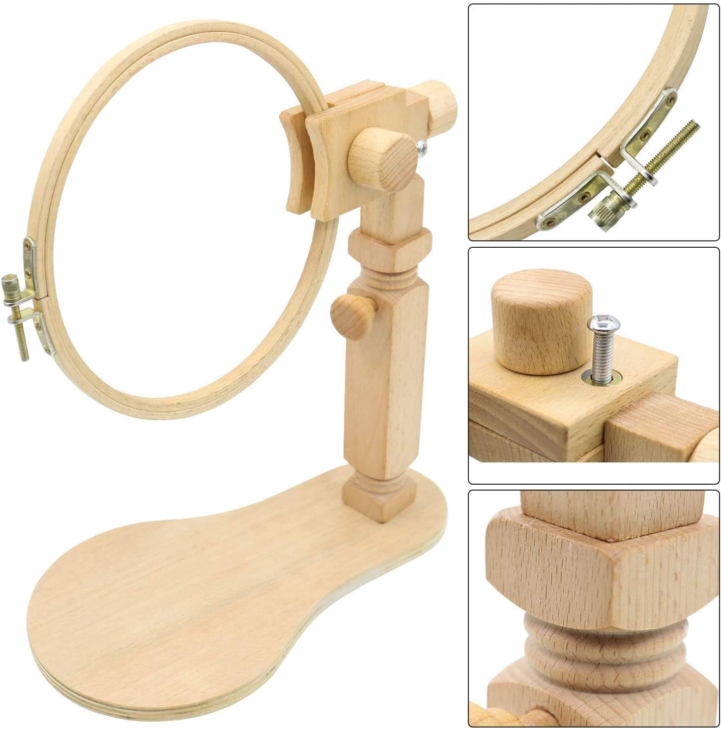 WSNIJFU Wood Embroidery Stand,Size Adjustable Embroidery Hoop Stand,Rotated Cross Stitch Stand Embroidery Hoop Holder Upgraded Version,for Embroidery and Cross Stitch Project