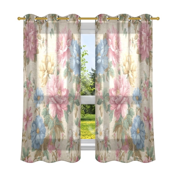 2 Panels Set Blackout Curtains Thermal Insulated Sun Protection Room Darkening Drapes for Bedroom Pastel Pink and Blue Floral