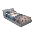 thumbnail image 2 of Ambesonne Landscape Fitted Sheet & Pillow Sham Set, Rocky Sea Shore Trees, Twinxl, Blue and Beige, 2 of 2