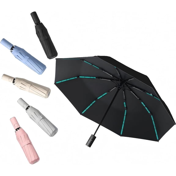 Compact Automatic Folding Travel Umbrella-Windproof Rainproof, PF50 Sun Protection for Hiking,Outdoor,Chool,Golf Course & Daily Use,Sturdy Multi-Ribbed Frame