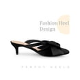 thumbnail image 3 of BLISSFUL STEP Women's Shoes Satin Bow Rhinestone Mules Pointed Toe Kitten Heel Slip-On Shoes  Black 6, 3 of 6
