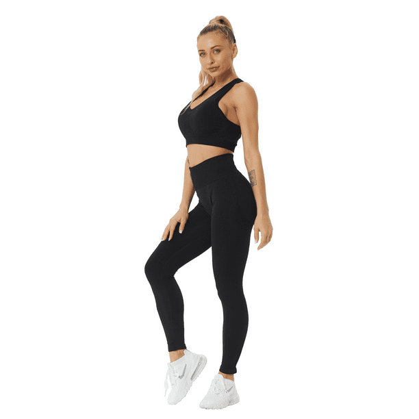 JOJOANS Women's Workout Outfit 2 Pieces Seamless Yoga Workout Set High  Waist Leggings with Sports Bra Gym Clothes Sets - Walmart.com
