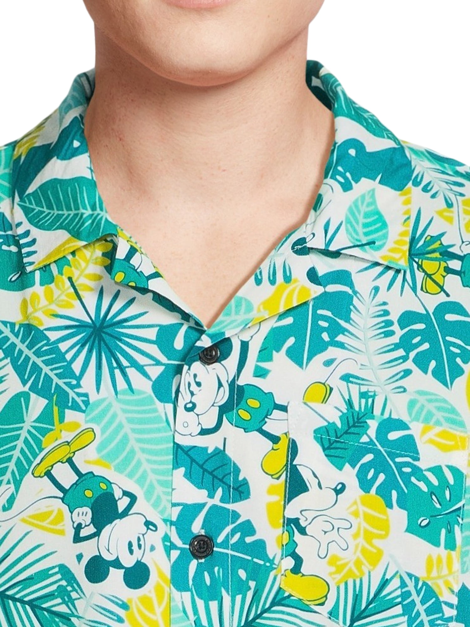 Disney Mickey Mouse Men’s Hawaiian Shirt Print Button-Up Shirt Resort, Sizes XS-3XL