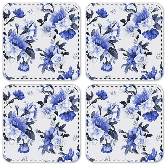 Vinyl Drink Coasters - Set of 4 - Blue Roses