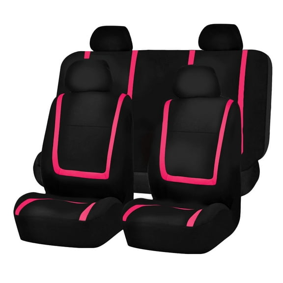 Full Set Car Seat Covers Unique Flat Cloth, Front Set and Solid Bench Cover with , Easy to Install- Universal Fit for Cars Trucks and SUVs (Pink)