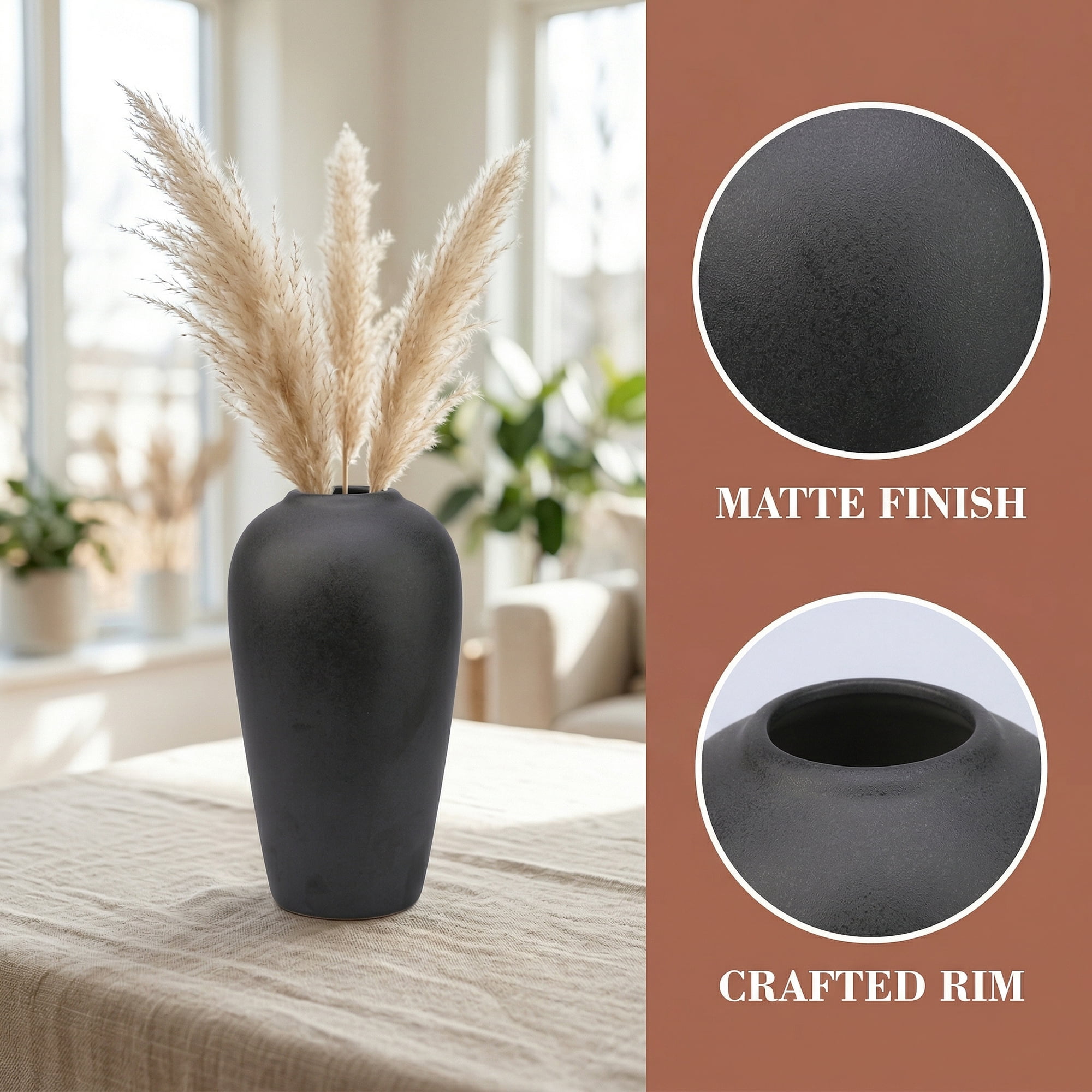 Unique Bargains Ceramic Ribbed Textured Flower Vase Black 3.1" x 3.1" x 6.1"