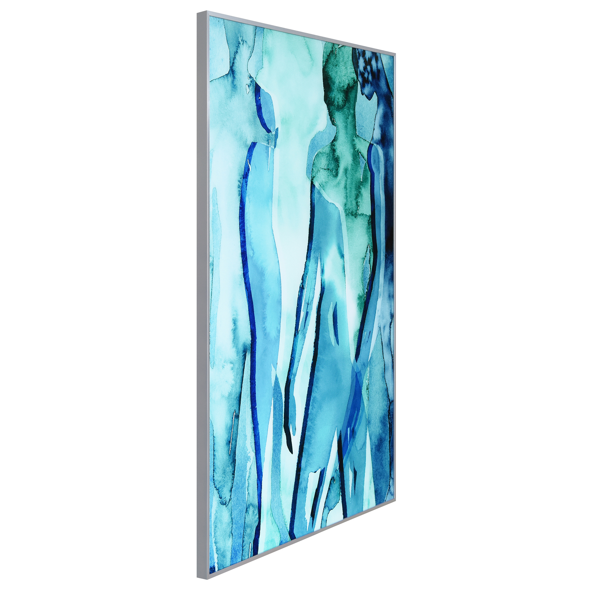 Empire Art Direct Blue & Green Silhouette Printed on Glass Art with Anodized Aluminum Silver Frame Wall Art, 40" x 30" each, Ready to Hang