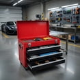 thumbnail image 4 of Demi Bonn 3-Drawer Rolling Portable Mechanic Tool Cabinet with Top Accessory Tray, Heavy Steel Powder Coated Storage Box, Red & Black, 4 of 8