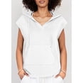 thumbnail image 2 of QWZNDZGR Womens Hoodies Casual Short Sleeve Drawstring Lightweight Hooded Sweatshirt Loose Pullover Tops with Pocket, 2 of 4