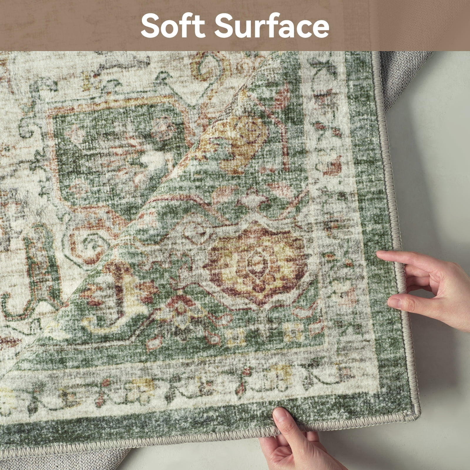SIXHOME 9'x12' Area Rug Washable Retro Living Room Bedroom Carpet Soft Floral Distressed Indoor Rug Light Green