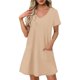 thumbnail image 1 of Vestido Corto de Verano de Moda de Color Sólido Vestido Casual de Cuello en V de Manga Corta, Desgaste Ligero de Poliéster para las Mujeres, Lavado de Manos, 1 of 7
