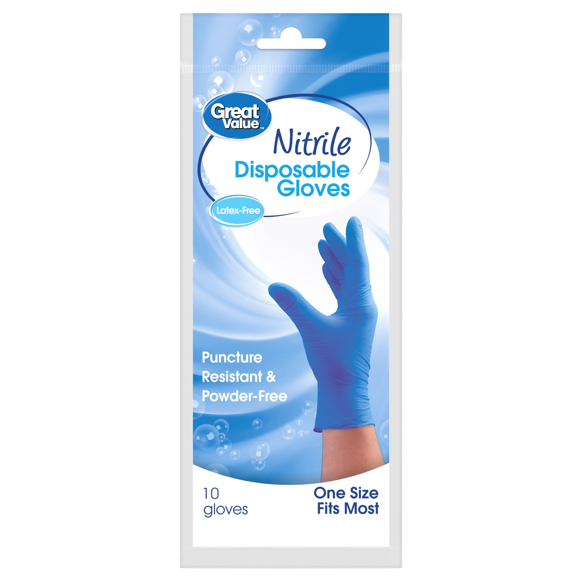 Great Value Puncture Resistant Nitrile Disposable Multipurpose Cleaning Gloves, Blue, 10 Count