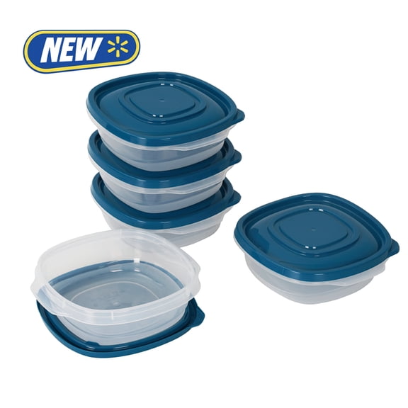 Mainstays Semi Durable Square 2.9cup Plastic Food Storage Container 5 Pack, Best Used for Small Leftover Storage and Lunch Transportaion