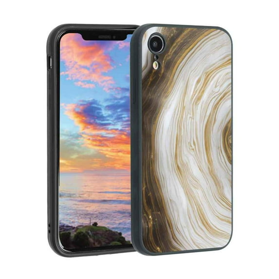 Compatible with iPhone XR Phone Case, White-Golden-Marble-108-jpg-4-3 Case Men Women, Flexible Silicone Shockproof Case for iPhone XR