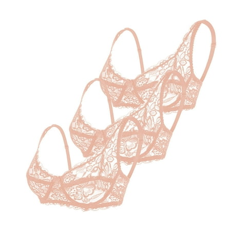 Summer Savings Clearance 2025  Womens 3 Pack Lace Bras  Women s Sexy Lace Bra Demi Sheer Mesh Balconette See Through Bralette Unlined Underwire Embroidered XS-L