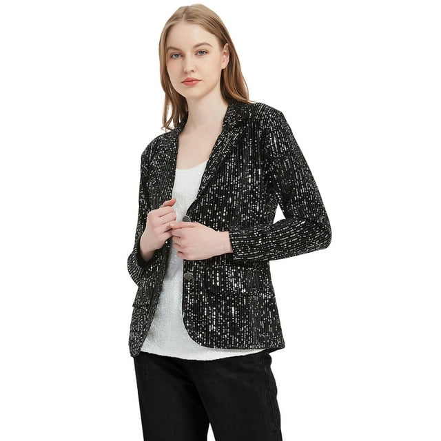 Blazer à Manches Longues Ouvert à Paillettes Scintillantes pour Femmes