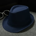 thumbnail image 2 of Prolriy Panama Hat Men Fedora Hats Men and Women Unisex British Solid Color Jazz Hat Sun Hats for Women Navy, 2 of 3