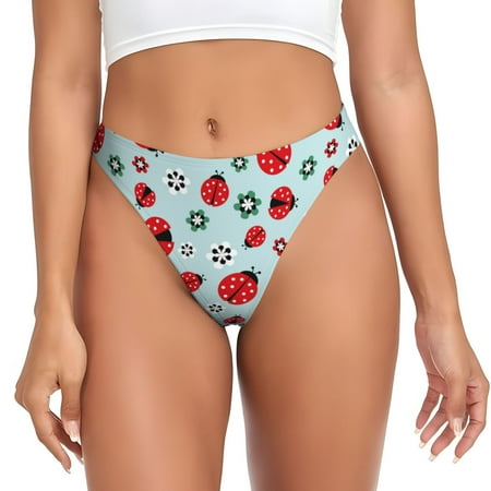 Rateoe Ladybugs And Flowers 1 Pattern Seamless Women Underwear Thongs No Show Ladies Thong No Line Breathable Comfortable Panties Undies for Women-Large