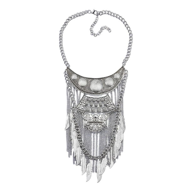 Collar llamativo, gargantilla étnica tribal bohemia, colgante de joyería, cadena de suéter para niñas y mujeres.