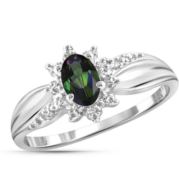 JewelersClub Mystic Topaz Ring Birthstone Jewelry – 0.45 Carat Mystic Topaz Sterling Silver Ring Jewelry with White Diamond Accent – Gemstone Rings with Hypoallergenic Sterling Silver Band