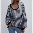 thumbnail image 4 of Womens Loose Crewneck Long Sleeve Stripped Off the Shoulder Knitted Solid Pullover Fall Jumper Tops Black XL, 4 of 7