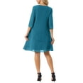 thumbnail image 3 of Vestido de gasa para mujer Inspire Chic con volantes, de capas, fluido, de manga 3/4, corte A, hasta la rodilla, color verde pavo real, talla XL, 3 of 6