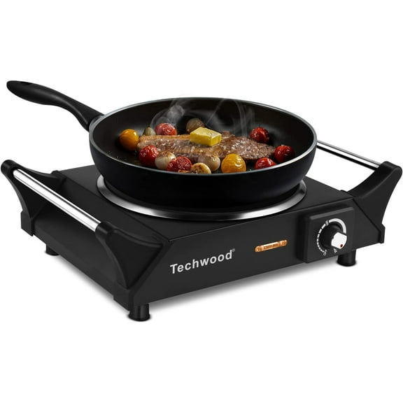 Hot Plate, Techwood Portable Electric Stove for cooking, 1200W Countertop Infrared Single Burner with Handles & 7.5” Glass Cooktop for RV/Home/Camp, Compatible for All Cookwares Upgraded Version