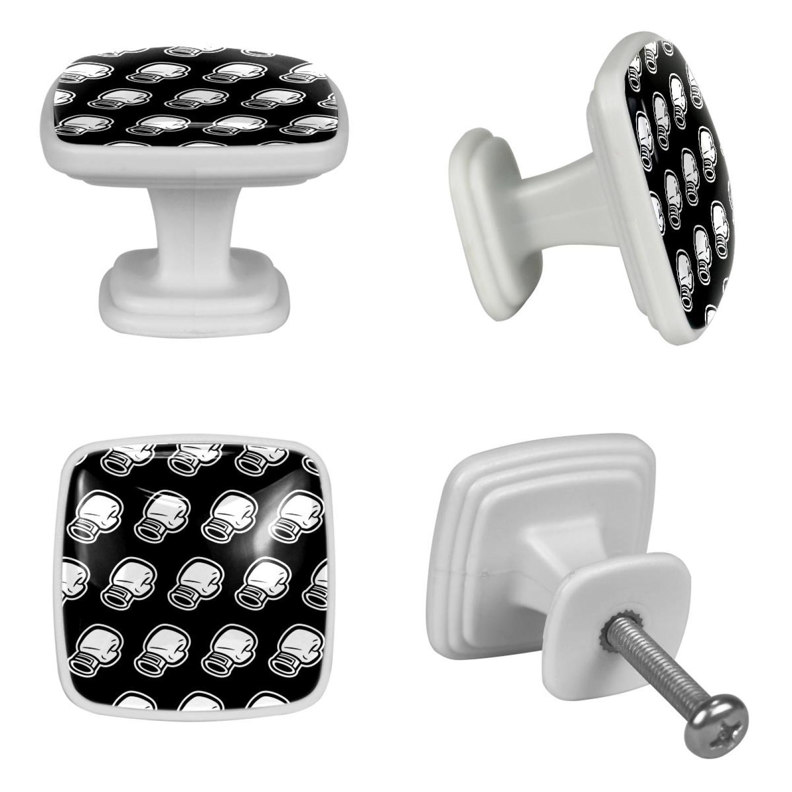 Ownta 4 Pcs Square Cabinet Handle Cupboard Fluorescence Knob Glowing in the Dark Drawer Pulls Handle Drawer Knobs with Screws Furniture Decor Black White Boxing Gloves Punching - image 4 of 5