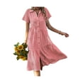 thumbnail image 1 of VISgogo Vestido camisero con botones para mujer, casual, manga corta, estampado a cuadros, vestido midi de línea A VISgogo  moda, 1 of 9
