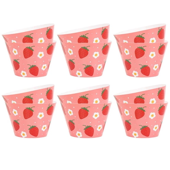 Jiibva 12Pcs Strawberry Cupcake Wrappers Red Pink Strawberry Flower Cupcake Liners Decorative Cupcake Holders for Birthday Baby Shower Party Cake Decoration
