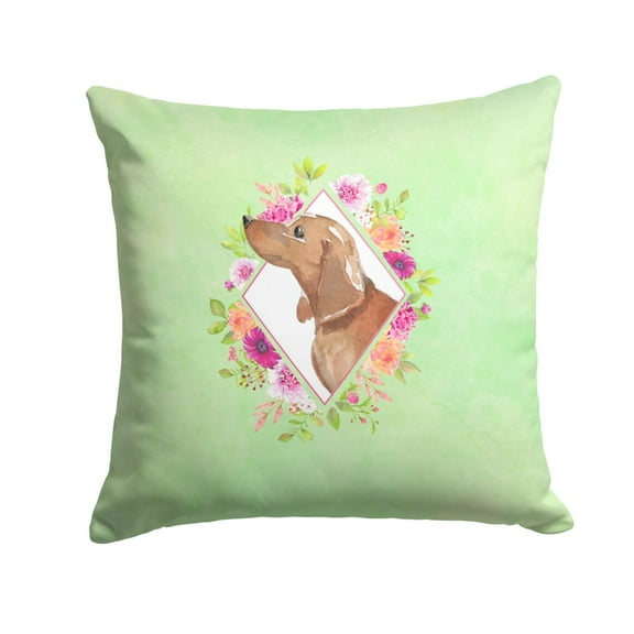Carolines Treasures CK4367PW1414 Dachshund Green Flowers Fabric Decorative Pillow  14Hx14W multicolor