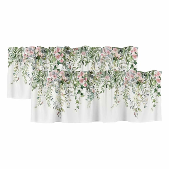 2 Pack Valances for Windows, Sage Green Eucalyptus Window Valances for Living Room/Bedroom/Bathroom, Summer Spring Weeping Leaves Botanical Light Filtering Kitchen Curtain Valance 54"W x18" L