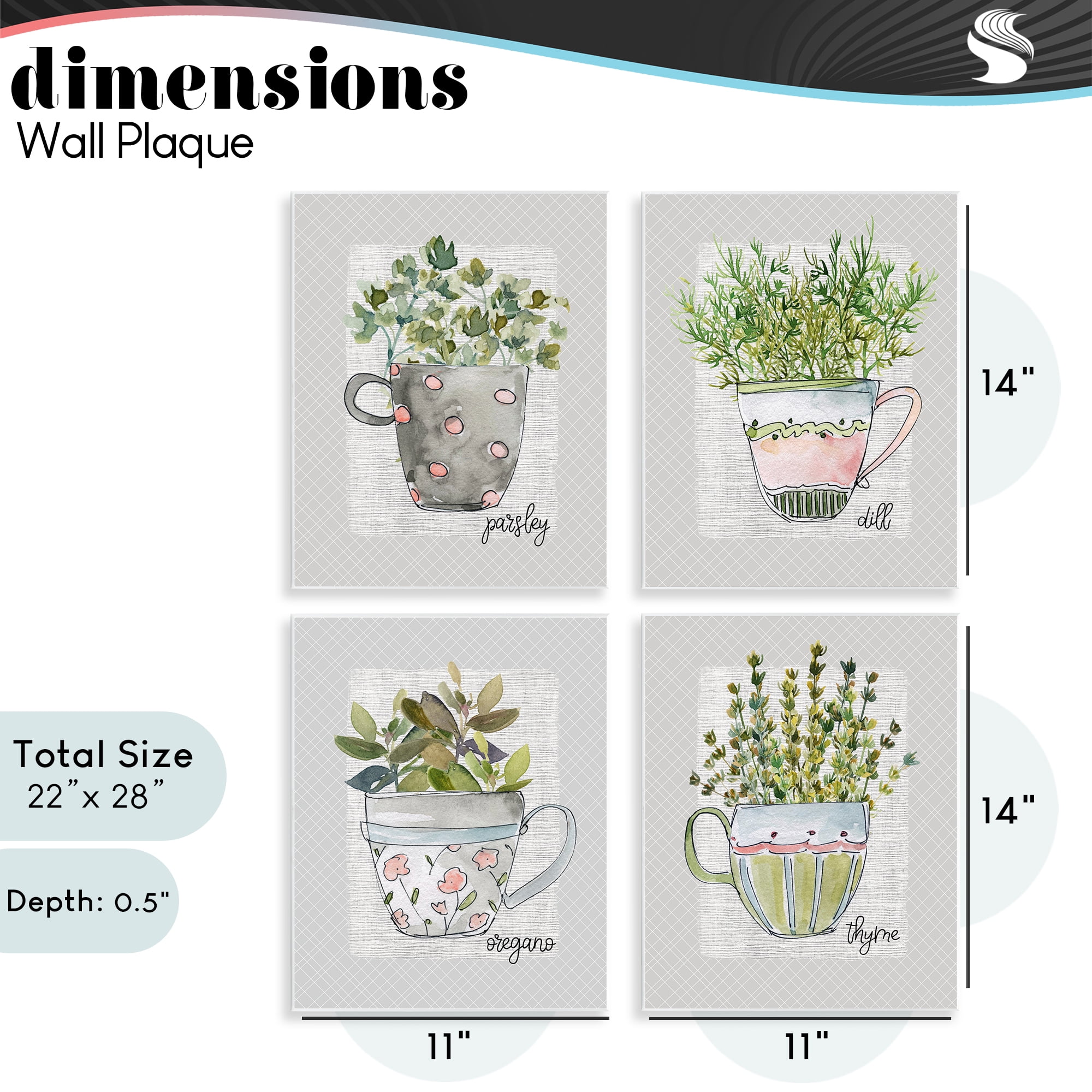 Stupell Industries Kitchen Herbs in Mugs 4 Piece Wall Plaque Art Set, design by Livi Finn