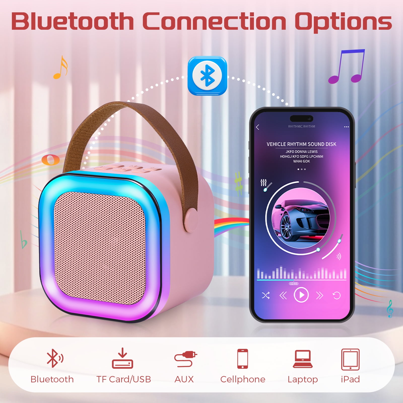 JELLOO Mini Karaoke Machine Portable Bluetooth Speaker with 2 Wireless Mic for Kids, Karafun Premium Songs for All Ages, Christmas Birthday Gifts for Girls Boys