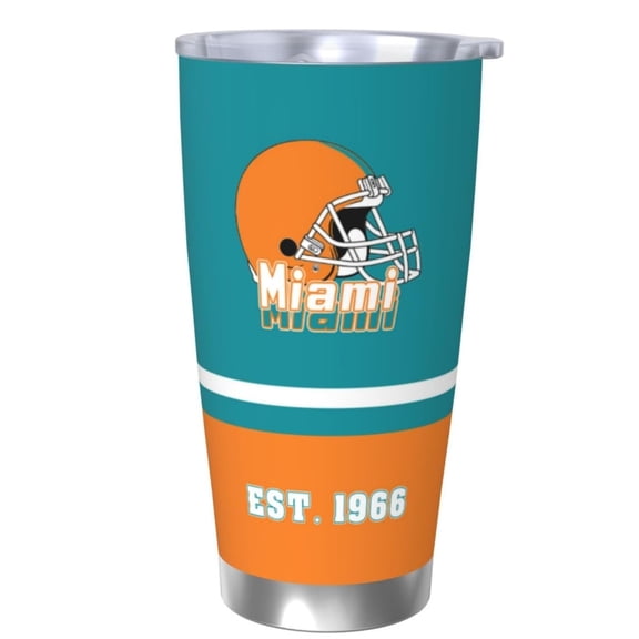 20oz Miami Football Team Insulated Tumbler Cup Keeps Drinks Cold & Hot Double Wall Water Bottle Vacuum Insulated Coffee Mug Birthday Gift for Sports Lovers Fans Men Women