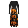 thumbnail image 4 of Women Halloween Dress Long Sleeve Maxi Long Dress Pumpkin Print A Line Dresses Trendy Clothes Outfits 2025, 4 of 4